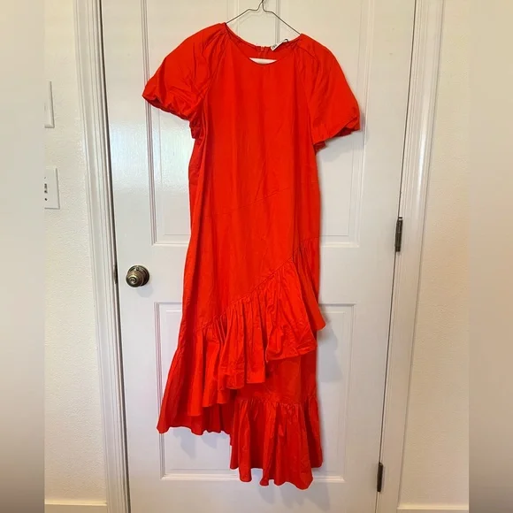 [Zara] Puff Sleeve Voluminous Tired Asymmetrical Maxi Dress - Picture 4 of 8